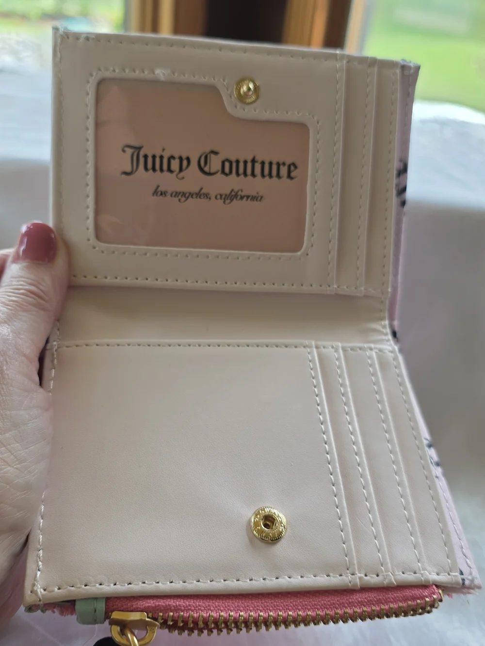 Juicy Couture Pink Terry Card Wallet & Card Holder Mint Trim & Gold Heart Charm
